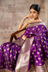 Magenta Banarasi Silk Woven Zari Saree With Unstitched Blouse