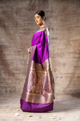 Magenta Banarasi Silk Woven Zari Saree With Unstitched Blouse