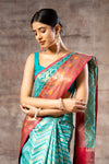 Dark Firozi Tissue Banarasi Woven Zari Saree With Unstitched Blouse