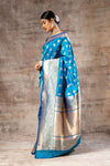 Dark Firozi Banarasi Silk Woven Zari Saree With Unstitched Blouse