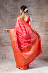 Coral Organza Banarasi Woven Zari Saree With Unstitched Blouse