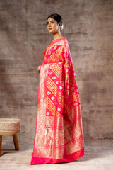 Rani Banarasi Silk Woven Zari Saree With Unstitched Blouse