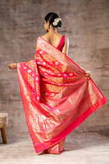 Rani Banarasi Silk Woven Zari Saree With Unstitched Blouse