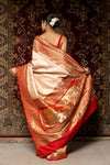 Off White Red Banarasi Silk Woven Zari Saree With Unstitched Blouse