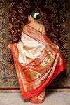 Off White Red Banarasi Silk Woven Zari Patola Print Saree With Unstitched Blouse