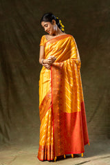 Mango Gold Organza Banarasi Woven Zari Saree With Unstitched Blouse