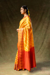 Mango Gold Organza Banarasi Woven Zari Saree With Unstitched Blouse