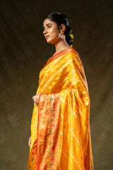 Mango Gold Organza Banarasi Woven Zari Saree With Unstitched Blouse