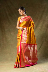 Mustard Banarasi Silk Woven Zari Saree With Unstitched Blouse