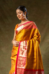 Mustard Banarasi Silk Woven Zari Saree With Unstitched Blouse