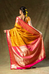 Mustard Banarasi Silk Woven Zari Saree With Unstitched Blouse