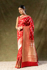 Maroon Banarasi Silk Woven Zari Saree With Unstitched Blouse(Ft:-Sunitha Scharma)