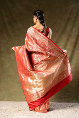 Red Banarasi Silk Woven Zari Saree With Unstitched Blouse