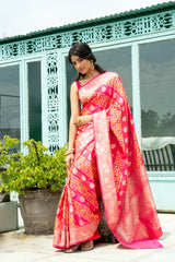 Rani Banarasi Silk Woven Zari Saree With Unstitched Blouse