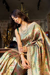 Rama Tissue Banarasi Silk Embroidered Saree With Unstitched Blouse