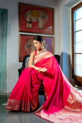 Rani Banarasi Silk Woven Zari Saree With Unstitched Blouse