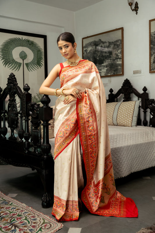 Banarasi Silk Woven Zari Saree With Patola Print