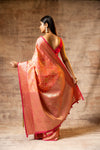 Coral Organza Banarasi Woven Zari Saree With Unstitched Blouse