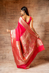 Rani Banarasi Silk Woven Zari Saree With Unstitched Blouse