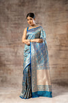 Dark Firozi Banarasi Silk Woven Zari Saree With Unstitched Blouse(Ft:-Surbhi Chandna)