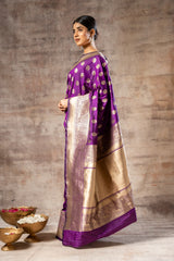 Magenta Banarasi Silk Woven Zari Saree With Unstitched Blouse