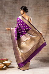 Magenta Banarasi Silk Woven Zari Saree With Unstitched Blouse