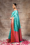 Firozi Organza Banarasi Woven Zari Saree With Unstitched Blouse