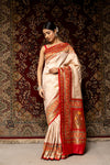 Off White Red Banarasi Silk Woven Zari Saree With Unstitched Blouse