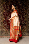 Off White Red Banarasi Silk Woven Zari Saree With Unstitched Blouse