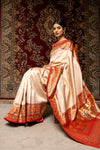 Off White Red Banarasi Silk Woven Zari Saree With Unstitched Blouse