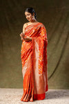 Red Banarasi Silk Woven Zari Saree With Unstitched Blouse