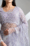 Mauve Net Embroidered Saree With Readymade Blouse