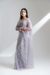 Mauve Net Embroidered Saree With Readymade Blouse