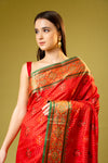 Coral Banarasi Silk Saree With Unstitched Blouse