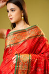 Coral Banarasi Silk Saree With Unstitched Blouse