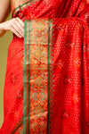 Coral Banarasi Silk Saree With Unstitched Blouse
