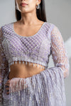Mauve Net Embroidered Saree With Readymade Blouse