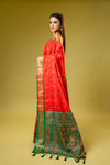 Coral Banarasi Silk Saree With Unstitched Blouse