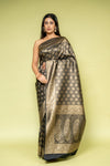 Black Banarasi Silk Saree With Unstitched Blouse