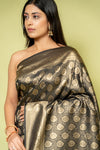 Black Banarasi Silk Saree With Unstitched Blouse