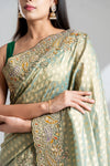Pista Banarasi Silk Saree With Unstitched Blouse