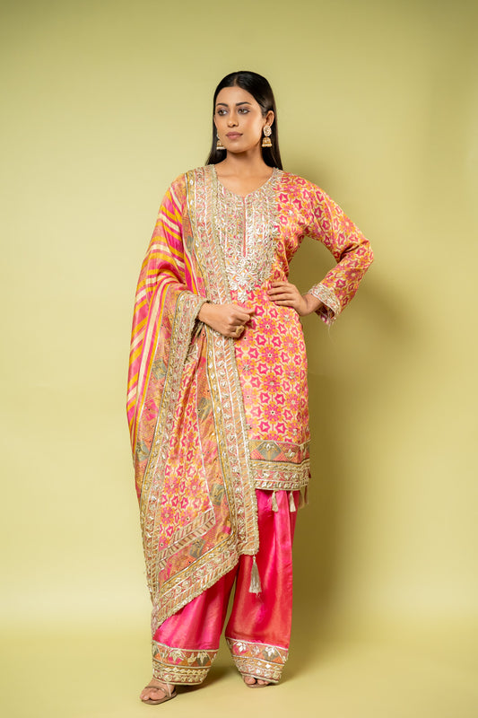 Rani Tissue Readymade Sharara Set With Tissue Dupatta