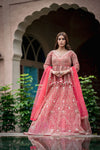 Coral Short Top Net Lehenga Set With Net Dupatta