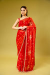 Red Chiffon Embroidered Saree With Unstitched Blouse