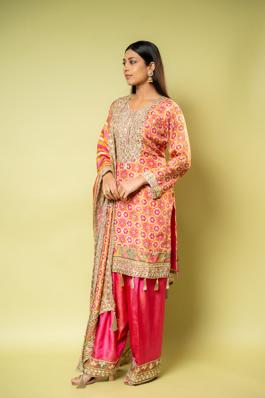 Rani Tissue Readymade Sharara Set With Tissue Dupatta