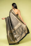 Black Banarasi Silk Saree With Unstitched Blouse