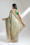 Pista Banarasi Silk Saree With Unstitched Blouse