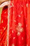 Red Chiffon Embroidered Saree With Unstitched Blouse