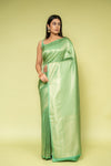 Mint Green Banarasi Silk Saree With Unstitched Blouse