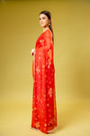 Red Chiffon Embroidered Saree With Unstitched Blouse